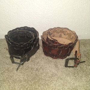 Equal Hands Wide Leather Belt Size S & M Interlocking Chain Boho Steampunk